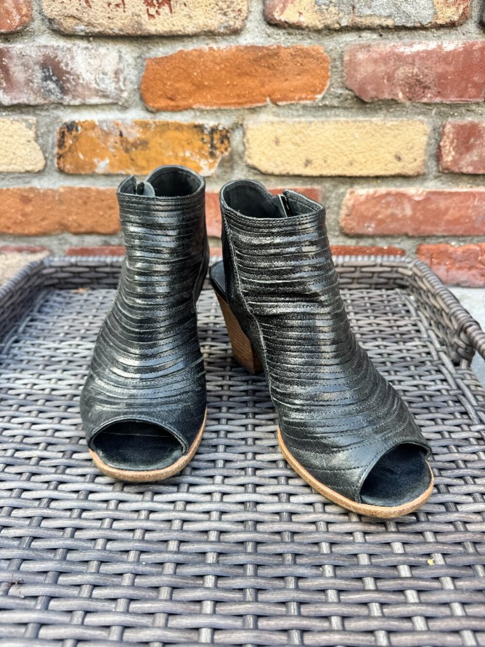 Paul Green Black Leather Peep Toe Cutout Booties 4.5 (US 7)